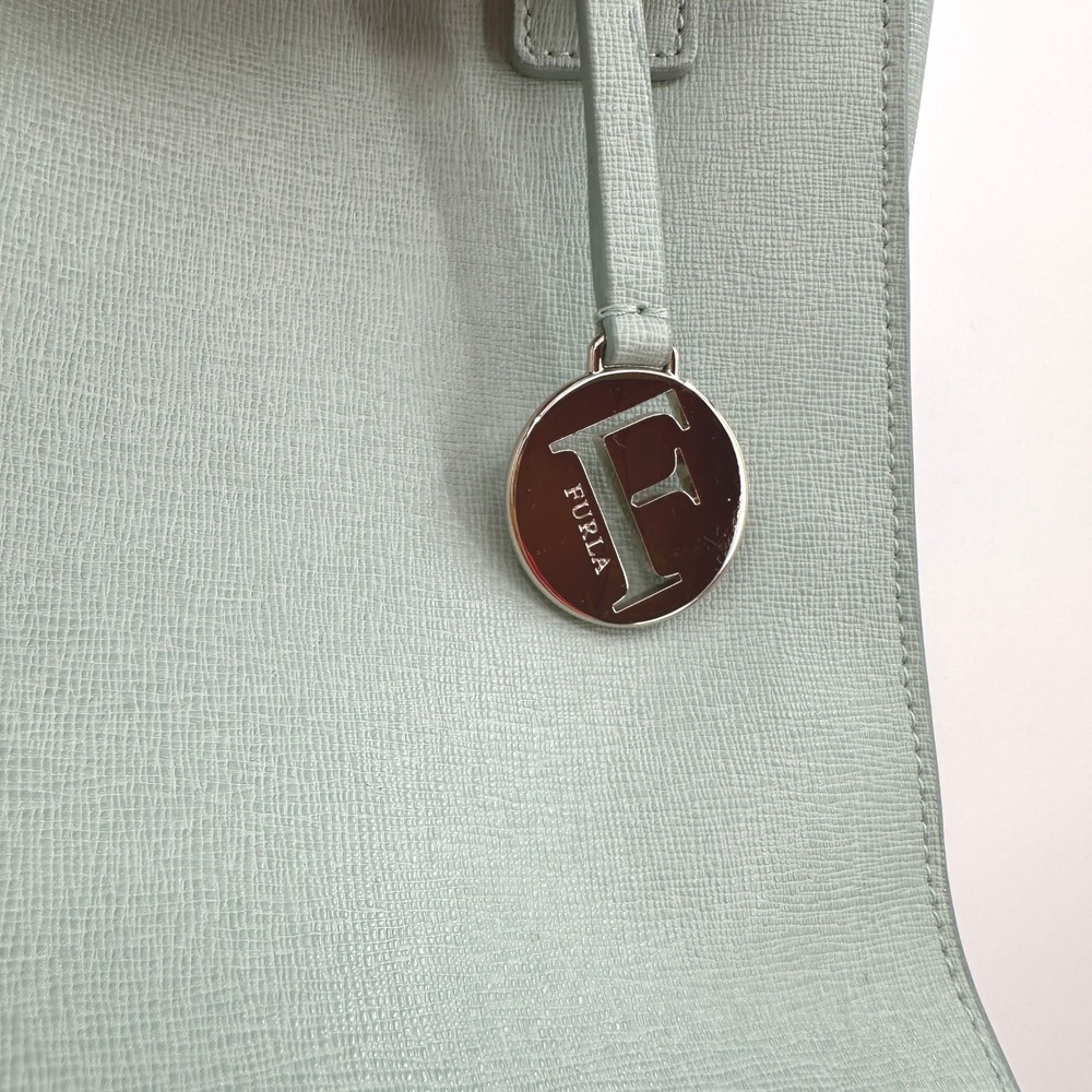 Furla Mint Green Divide It Leather Tote Bag Medium Handbag Gold Hardware Italian - Picture 12 of 13